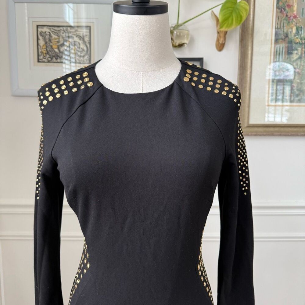 Cache Gold Stud Sheath Dress Long Sleeve LBD Dress 6 - Picture 6 of 8